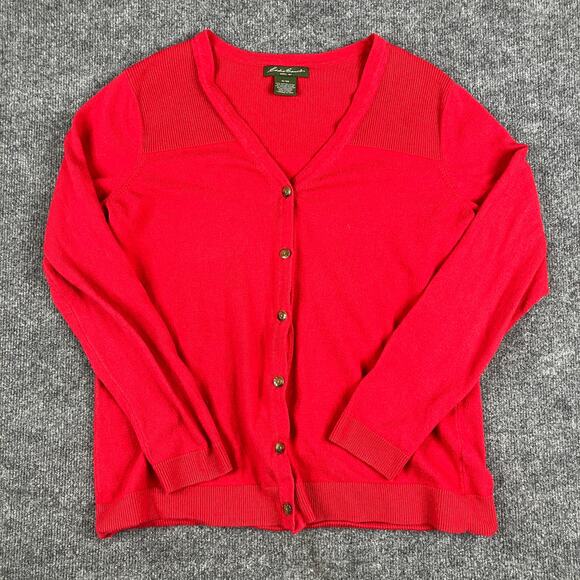 Eddie Bauer Cardigan Sweater Womens XL Red Wool Blend Button Front Vintage 90s - Picture 1 of 7
